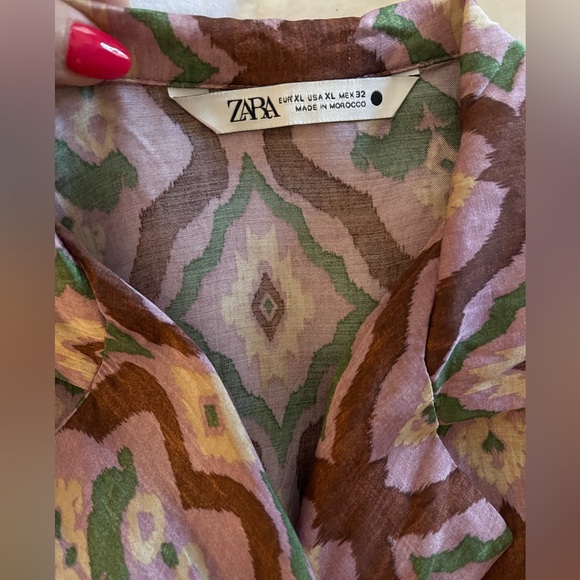 Zara Printed Flowy Shirt made in Morocco size XL - Picture 6 of 9